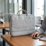 LENZ Laptop Bag 15.6 Lightweight Laptop Shoulder Multi-function Waterproof Leather Handbag Black/Silver شنطة يد لابتوب