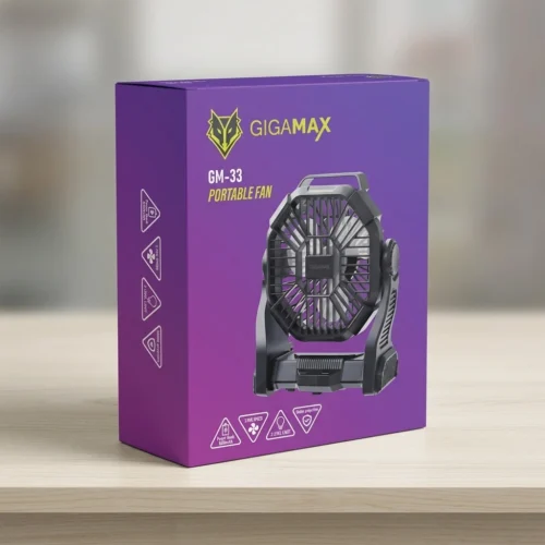 GIGAMAX GM-33 Portable Fan 4 Speed LED Light 3 levels 6000 mAh PowerBank باوربنك و إضاءة ليد و مروحة محمولة جيجاماكس