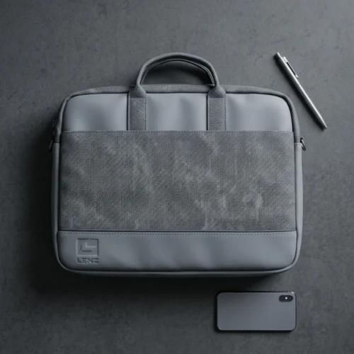 LENZ Laptop Bag 15.6 Lightweight Laptop Shoulder Multi-function Waterproof Leather Handbag Black/Silver شنطة يد لابتوب
