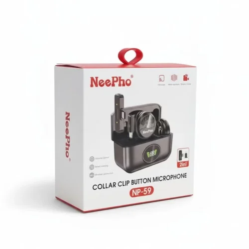 NeePho NP-59 Wireless Lavalier Microphone Collar Clip , Portable Button Mic with Noise Reduction مايك وايرلس بكليب للتعليق اثناء التسجيل