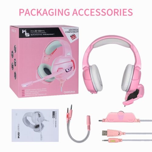 Onikuma K5 Gaming Headset With Mic And Noise Cancelling - Pink هيدفون جيمينج بينك