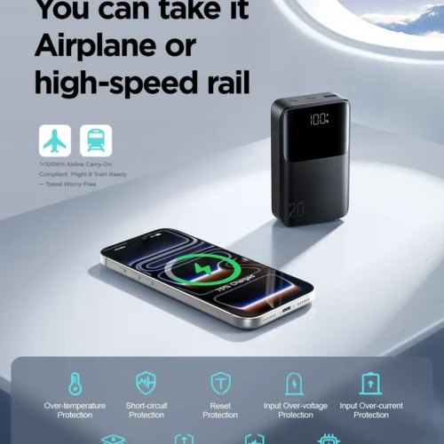 Joyroom JR-QP192 mini Power Bank 2x Type-C + USB-A 22.5W Fast Charging 20000mAh - Black باوربنك جويروم ٢٠٠٠٠ مللي أمبير