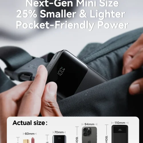 Joyroom JR-QP192 mini Power Bank 2x Type-C + USB-A 22.5W Fast Charging 20000mAh - Black باوربنك جويروم ٢٠٠٠٠ مللي أمبير