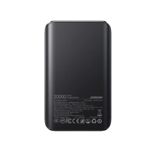 Joyroom JR-QP192 mini Power Bank 2x Type-C + USB-A 22.5W Fast Charging 20000mAh - Black باوربنك جويروم ٢٠٠٠٠ مللي أمبير
