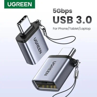 UGREEN 45128 USB-A To Type-C 3.0 Converter Adapter With Lanyard - Space Gray تحويلة يوجرين تايب سي OTG