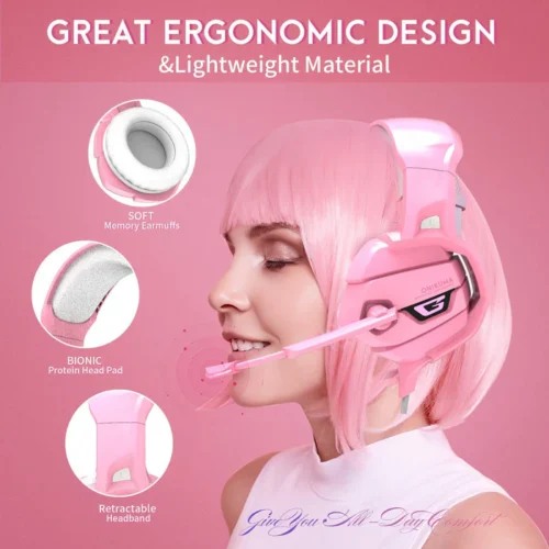 Onikuma K5 Gaming Headset With Mic And Noise Cancelling - Pink هيدفون جيمينج بينك