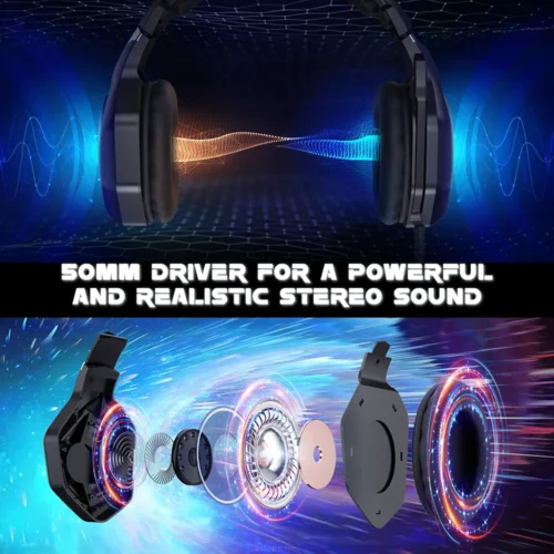 ONIKUMa K10 PRO Gaming Headset with Surround Sound Pro Noise Canceling Gaming Headphones with Mic & RGB Black هيدفون جيمنج RGB