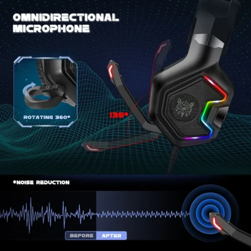 ONIKUMa K10 PRO Gaming Headset with Surround Sound Pro Noise Canceling Gaming Headphones with Mic & RGB Black هيدفون جيمنج RGB