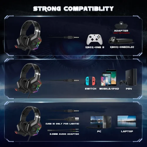 ONIKUMa K10 PRO Gaming Headset with Surround Sound Pro Noise Canceling Gaming Headphones with Mic & RGB Black هيدفون جيمنج RGB