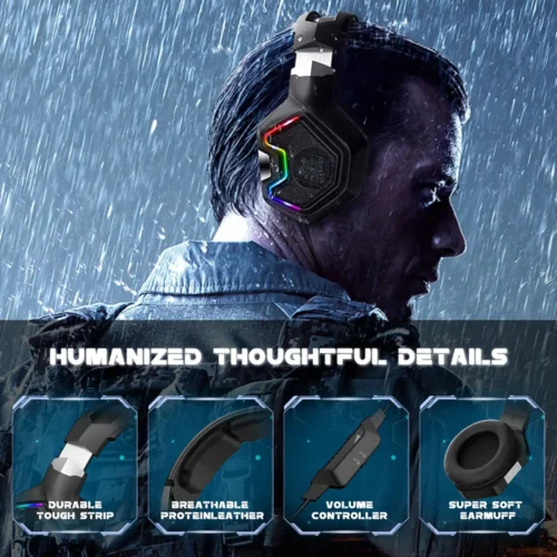 ONIKUMa K10 PRO Gaming Headset with Surround Sound Pro Noise Canceling Gaming Headphones with Mic & RGB Black هيدفون جيمنج RGB