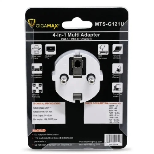 اشترِ مشترك حائط ذكي GIGAMAX MTS-G121U بمصر. مقبس متعدد 4 في 1 بمخرجي طاقة ومنفذي USB لشحن آمن وأفضل سعر من KCS Store.
