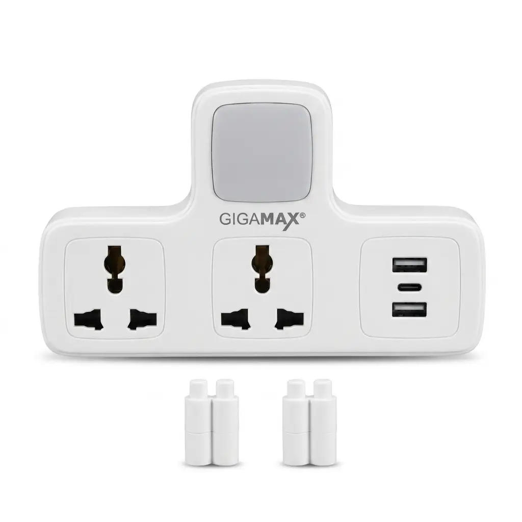 GIGAMAX 136U Smart Power Strip With LED Ambient 3 levels Lights / 2 sockets / 2 USB 1 / USB-C مشترك كهرباء ذكي منفذين ثلاثي و منفذين يو اس بي و منفذ تايب سي 5 اشترِ مشترك GIGAMAX MTS-G136U الذكي بمصر. منفذين كهرباء، 3 منافذ شحن (USB + Type-C)، وإضاءة ليلية LED بـ 3 مستويات. أمان كامل بأفضل سعر!