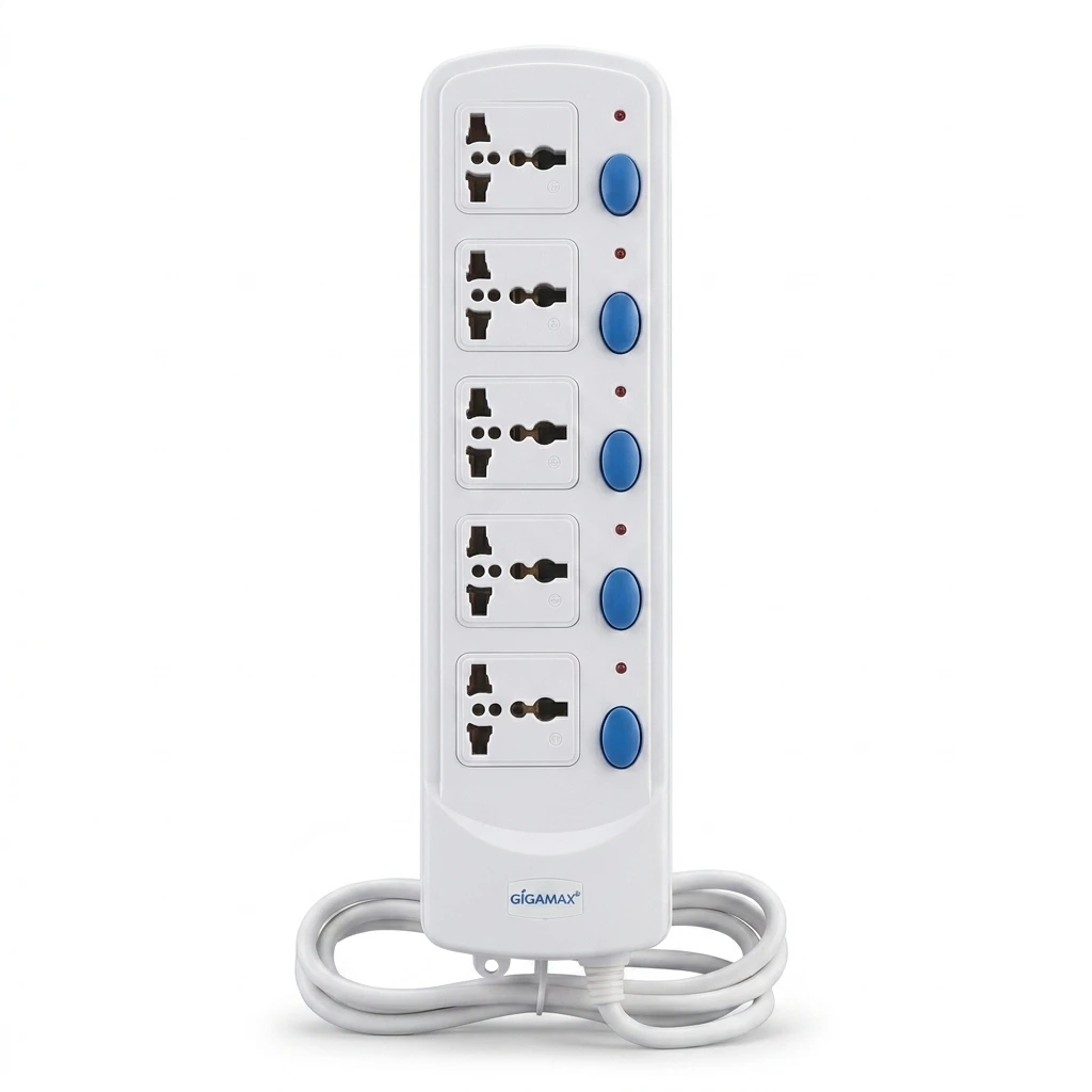 Gigamax MTS-B453 5 Plug Point Power Strip with 5 Keys 3 Meters Wire مشترك جيجا ماكس 5 عين 3 متر 5 مفتاح 5 اشترِ مشترك كهرباء جيجامكس GigaMax MTS-B453 بـ 5 منافذ و5 مفاتيح بمصر. كابل 3 متر، خامات مقاومة للحريق وقدرة 2500W بأفضل سعر من KCS Store.