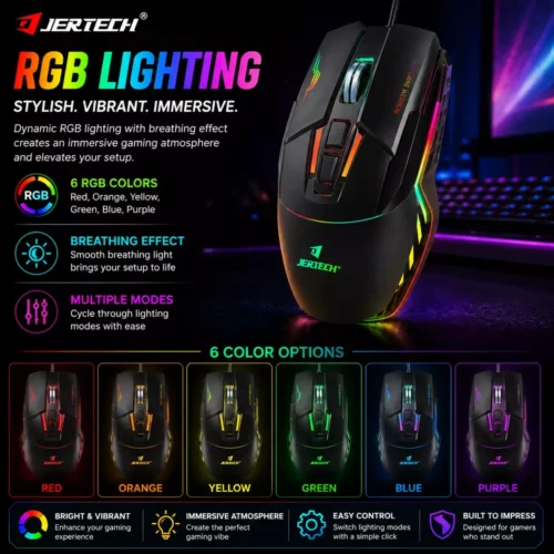 اشترِ ماوس الألعاب Jertech JR870 Shadow RGB بمصر. حساس 4800 DPI، إضاءة RGB، وتصميم مريح لليد بأفضل سعر. اضمن دقة التحكم في ألعابك!