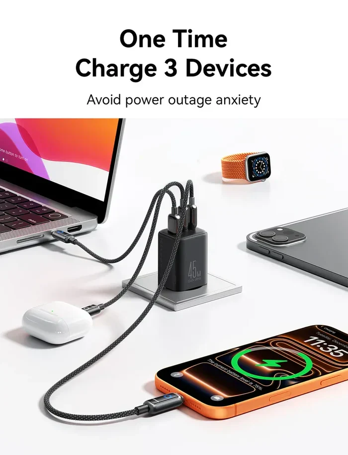 Joyroom JR-T01 Fast Charger 45W GaN with 2 USB-C & 1 USB-A Ports شاحن ٤٥ واط بثلاث منافذ بتقنية GaN 6 اشترِ شاحن Joyroom JR-T01 GaN بقوة 45 واط بمصر. 3 منافذ ذكية شحن سريع وآمن للآيفون والأندرويد بأفضل سعر. اطلبه الآن!