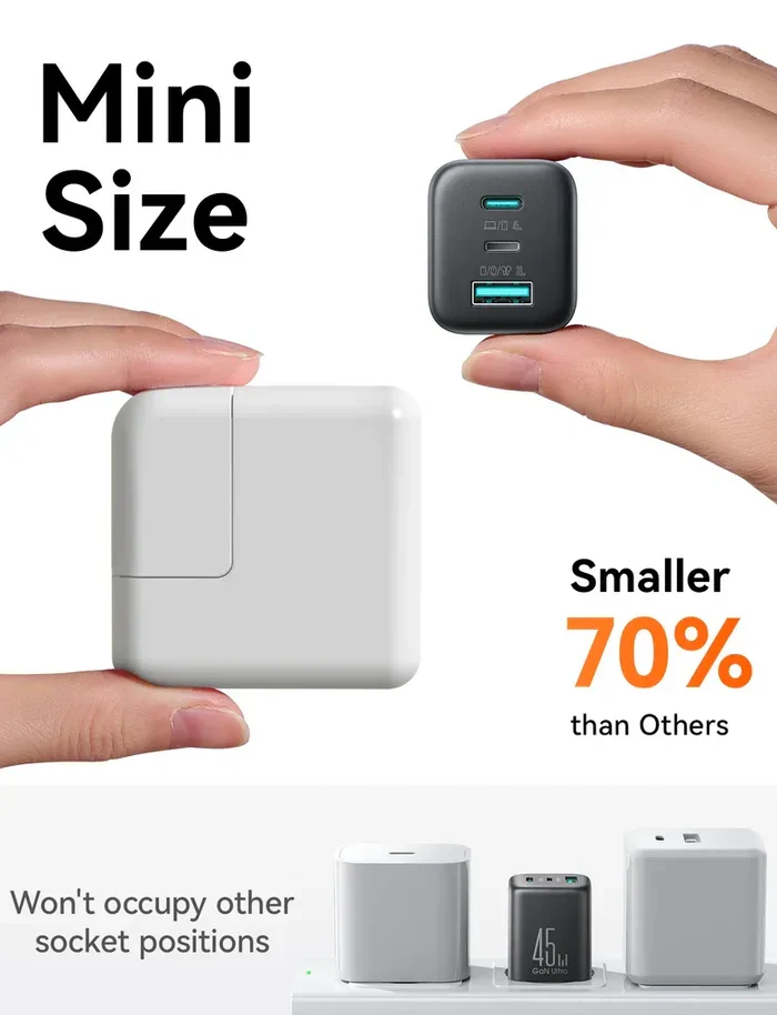 Joyroom JR-T01 Fast Charger 45W GaN with 2 USB-C & 1 USB-A Ports شاحن ٤٥ واط بثلاث منافذ بتقنية GaN 5 اشترِ شاحن Joyroom JR-T01 GaN بقوة 45 واط بمصر. 3 منافذ ذكية شحن سريع وآمن للآيفون والأندرويد بأفضل سعر. اطلبه الآن!