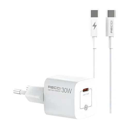 اشترِ طقم شاحن Recci RC77ECC GaN 30W بمصر. رأس شاحن سريع وكابل Type-C بطول 1 متر بأفضل سعر. حماية ذكية وحجم صغير جداً!