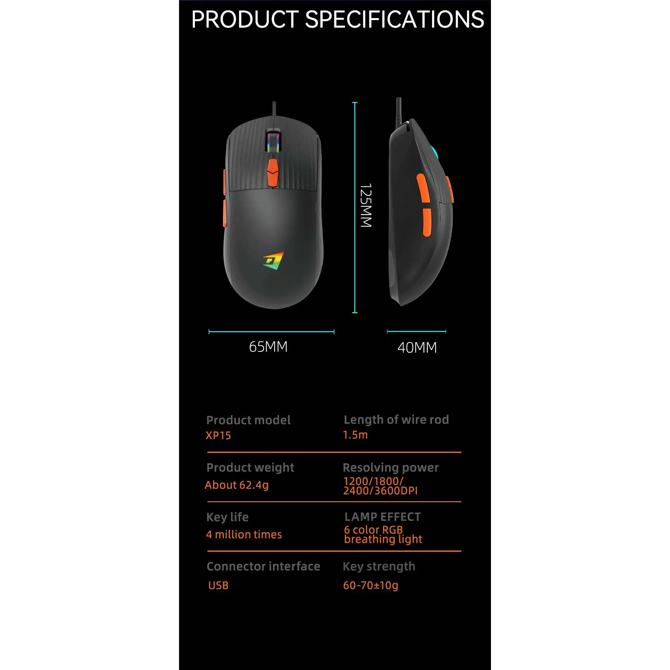 Jertech XP15 Wired USB Gaming Mouse 4800 DPI Rainbow Optical Effect RGB 6 Buttons Black ماوس جيمنج ٤٨٠٠ دي بي آي و ٦ أزرار 2 اشترِ ماوس الألعاب Jertech XP15 بمصر. وزن خفيف 62.4 جرام، حساس 3600 DPI، وإضاءة RGB بتصميم النمر بأفضل سعر. اضمن سرعة رد الفعل!