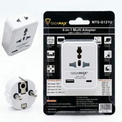 اشترِ مشترك حائط ذكي GIGAMAX MTS-G121U بمصر. مقبس متعدد 4 في 1 بمخرجي طاقة ومنفذي USB لشحن آمن وأفضل سعر من KCS Store.