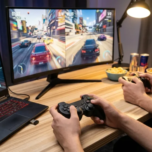 اشترِ دراع بلايستيشن وايرلس مزدوج للكمبيوتر ببطارية AAA بمصر. طقم ذراعات 2.4GHz بمستقبل USB واحد واهتزاز قوي بأفضل سعر من KCS Store.