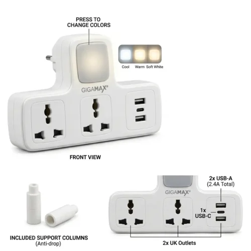 اشترِ مشترك GIGAMAX MTS-G136U الذكي بمصر. منفذين كهرباء، 3 منافذ شحن (USB + Type-C)، وإضاءة ليلية LED بـ 3 مستويات. أمان كامل بأفضل سعر!