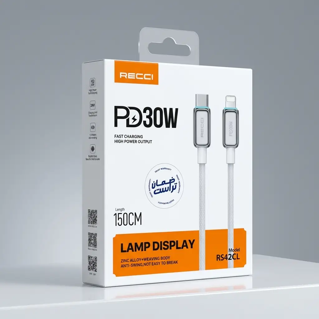 Recci RS42CL 30W Type-C to Lightning Fast Charging and Data iphone Cable Zinc Alloy & Braided Design 150cm White كابل شحن آيفون متر ونص تايب سي 3 اشترِ كابل شحن ايفون Recci RS42CL تايب سي لايتنينج بمصر. قوة 30 وات، تصميم مضفر شاق بطول 1.5 متر مع إضاءة ذكية. اضمن شحناً سريعاً واعتمادياً!