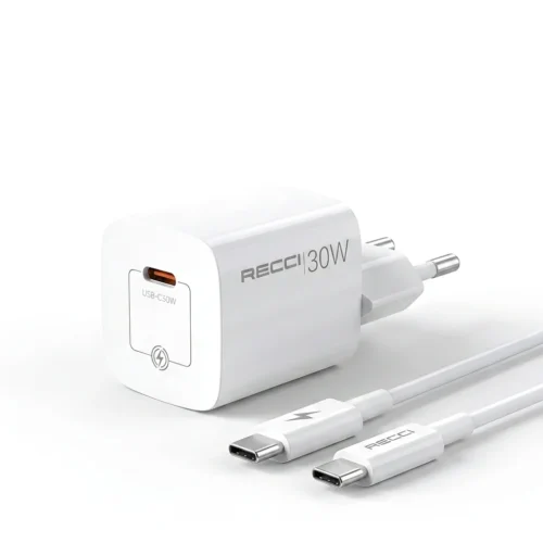 اشترِ طقم شاحن Recci RC77ECC GaN 30W بمصر. رأس شاحن سريع وكابل Type-C بطول 1 متر بأفضل سعر. حماية ذكية وحجم صغير جداً!