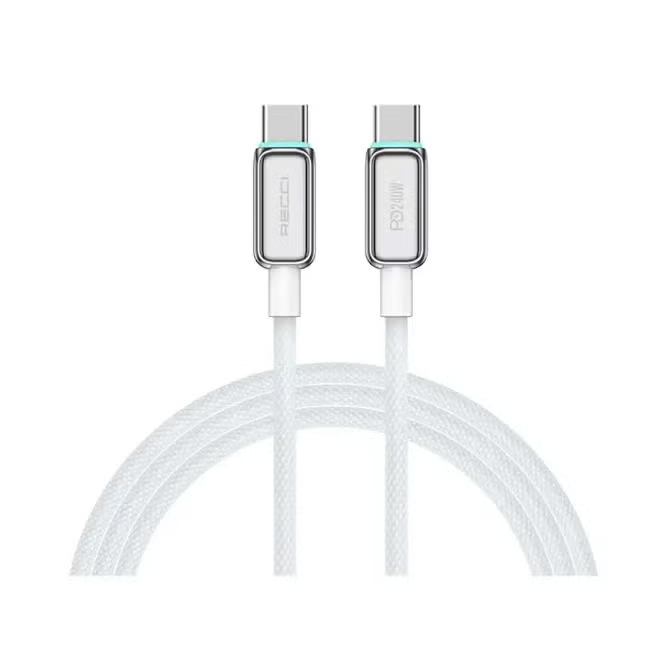 Recci RS42CL 30W Type-C to Lightning Fast Charging and Data iphone Cable Zinc Alloy & Braided Design 150cm White كابل شحن آيفون متر ونص تايب سي 5 اشترِ كابل شحن ايفون Recci RS42CL تايب سي لايتنينج بمصر. قوة 30 وات، تصميم مضفر شاق بطول 1.5 متر مع إضاءة ذكية. اضمن شحناً سريعاً واعتمادياً!