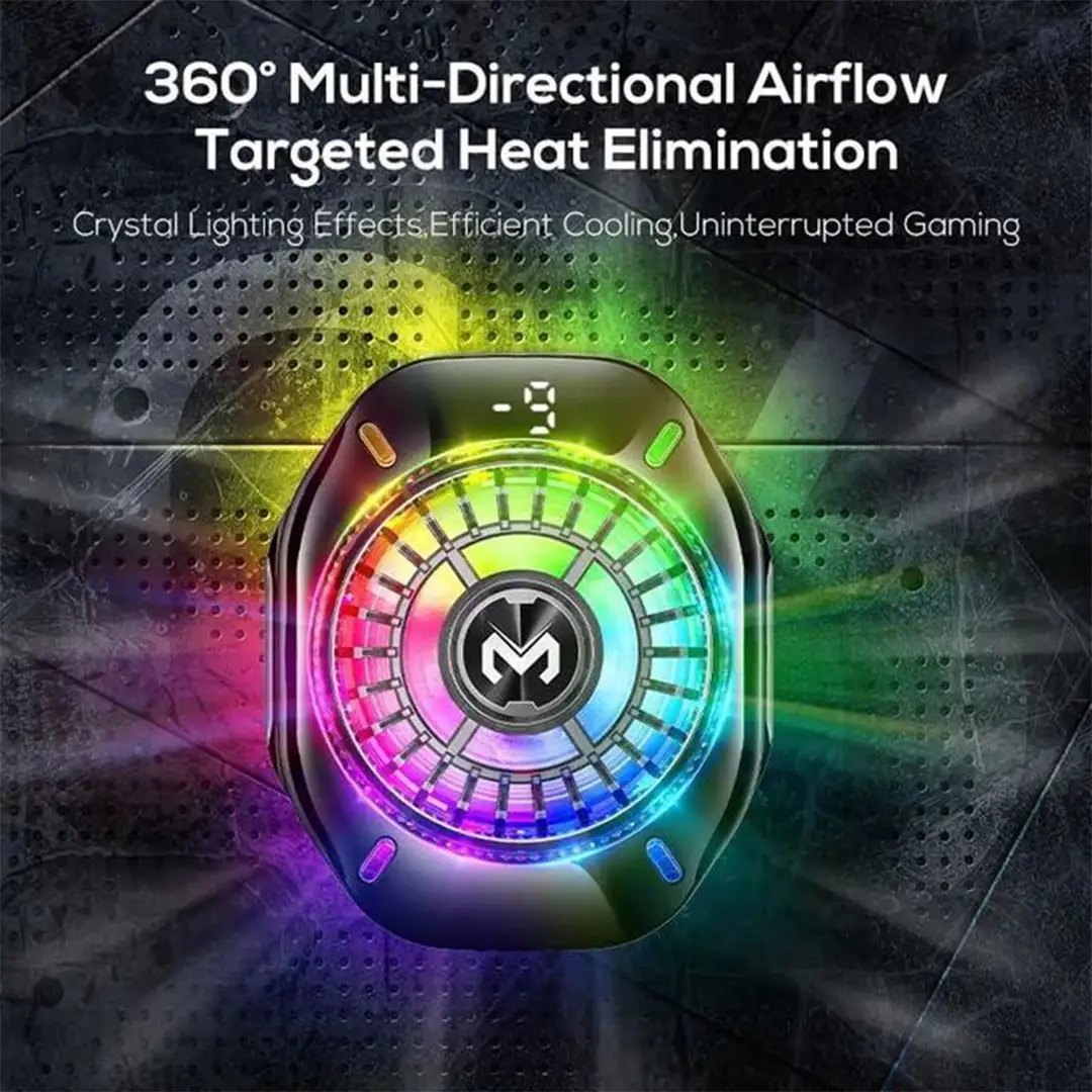 MEMO CX19 Mobile Cooling Fan RGB Digital Display Frozen Phone Cooler مبرد موبايل بمروحة ذات تبريد جليدي بإضاءة مميزه و تثبيت مغناطيسي و تعليق 4 اشتري مبرد هواتف MEMO CX19 بقدرة تبريد جليدية أشباه موصلات وشاشة حرارة وإضاءة RGB وتثبيت مغناطيسي + كليب. أفضل مبرد للجيمينج بسعر ممتاز وتوصيل سريع في مصر.