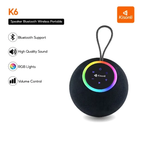 اشترِ سماعة بلوتوث Kisonli K6 بقدرة 30W وبطارية 4000mAh بمصر. تصميم كروي أنيق، صوت Bass قوي وشحن Type-C بأفضل سعر من KCS Store.