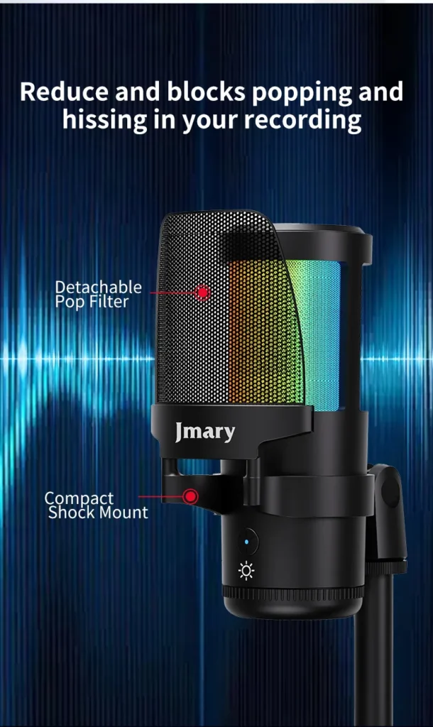 اشترِ مايكروفون Jmary MC-PW13 بمصر. مايك USB بـ عزل ضوضاء، نمط Cardioid، إضاءة RGB، وزيرو لاج Zero Latency للبث والألعاب بأفضل سعر من KCS Store.