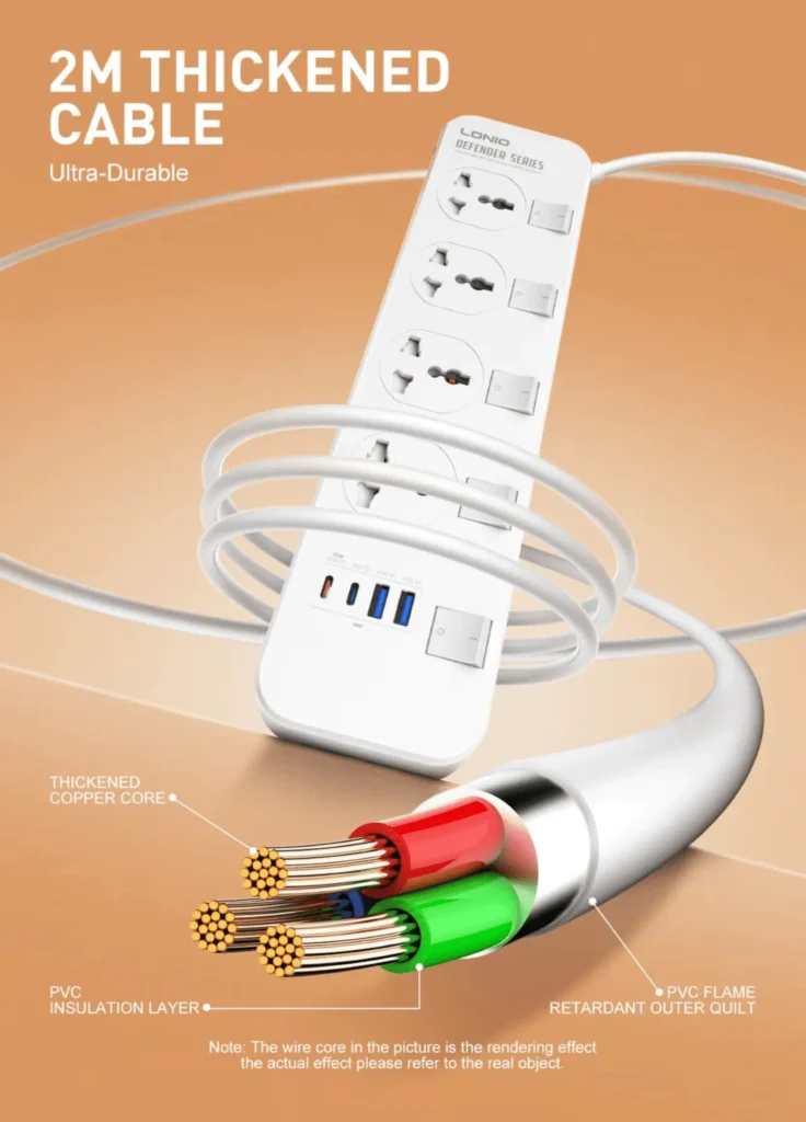 اشتري مشترك كهرباء LDNIO SC5614C بقدرة 2500W و5 منافذ AC و6 منافذ شحن USB/Type-C بكابل 2 متر وخامات مقاومة للحريق. أفضل سعر في مصر مع توصيل سريع.