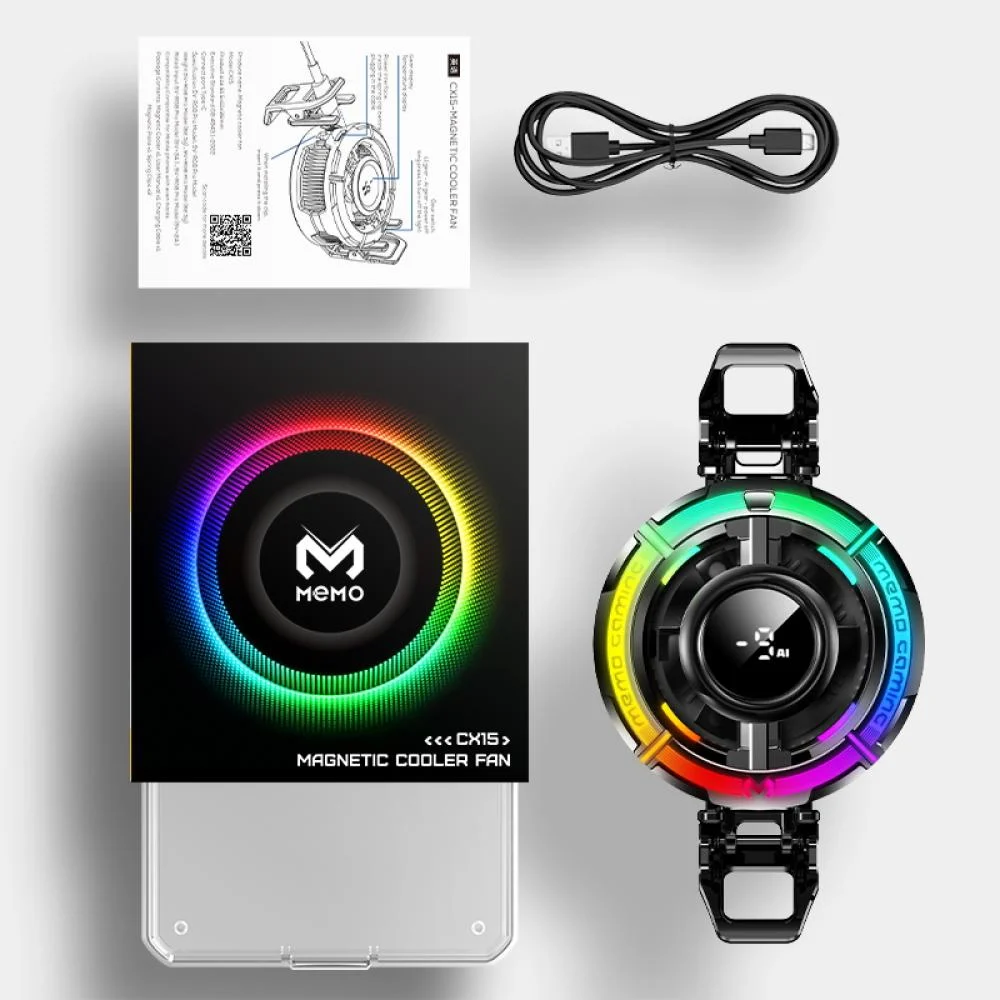 MEMO CX15 Digital Display Mobile Cooling Fan RGB Magnetic Phone Cooler مبرد موبايل بشاشة عرض درجة الحرارة لتحسين اداء الموبايل 13 اشتري مبرد هواتف MEMO CX15 بشاشة عرض الحرارة وتبريد TEC أشباه الموصلات قدرة 10W. أفضل مبرد للجيمينج ضد الحرارة وسقوط الفريمات بسعر مميز وتوصيل سريع في مصر.