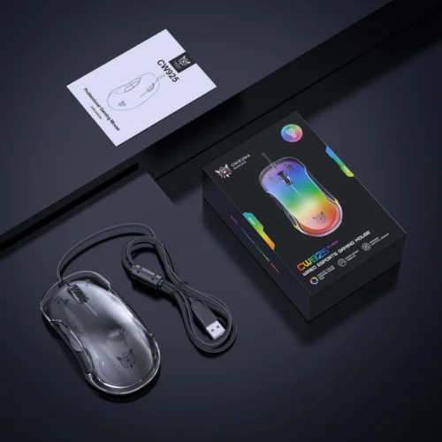 اشتري ماوس Onikuma CW925 الجيمنج الشفاف بسنسور 12800DPI وإضاءة RGB. ماوس برمجة احترافي بـ 1000Hz Polling Rate بأفضل سعر في مصر مع توصيل سريع.
