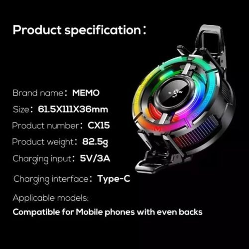 اشتري مبرد هواتف MEMO CX15 بشاشة عرض الحرارة وتبريد TEC أشباه الموصلات قدرة 10W. أفضل مبرد للجيمينج ضد الحرارة وسقوط الفريمات بسعر مميز وتوصيل سريع في مصر.