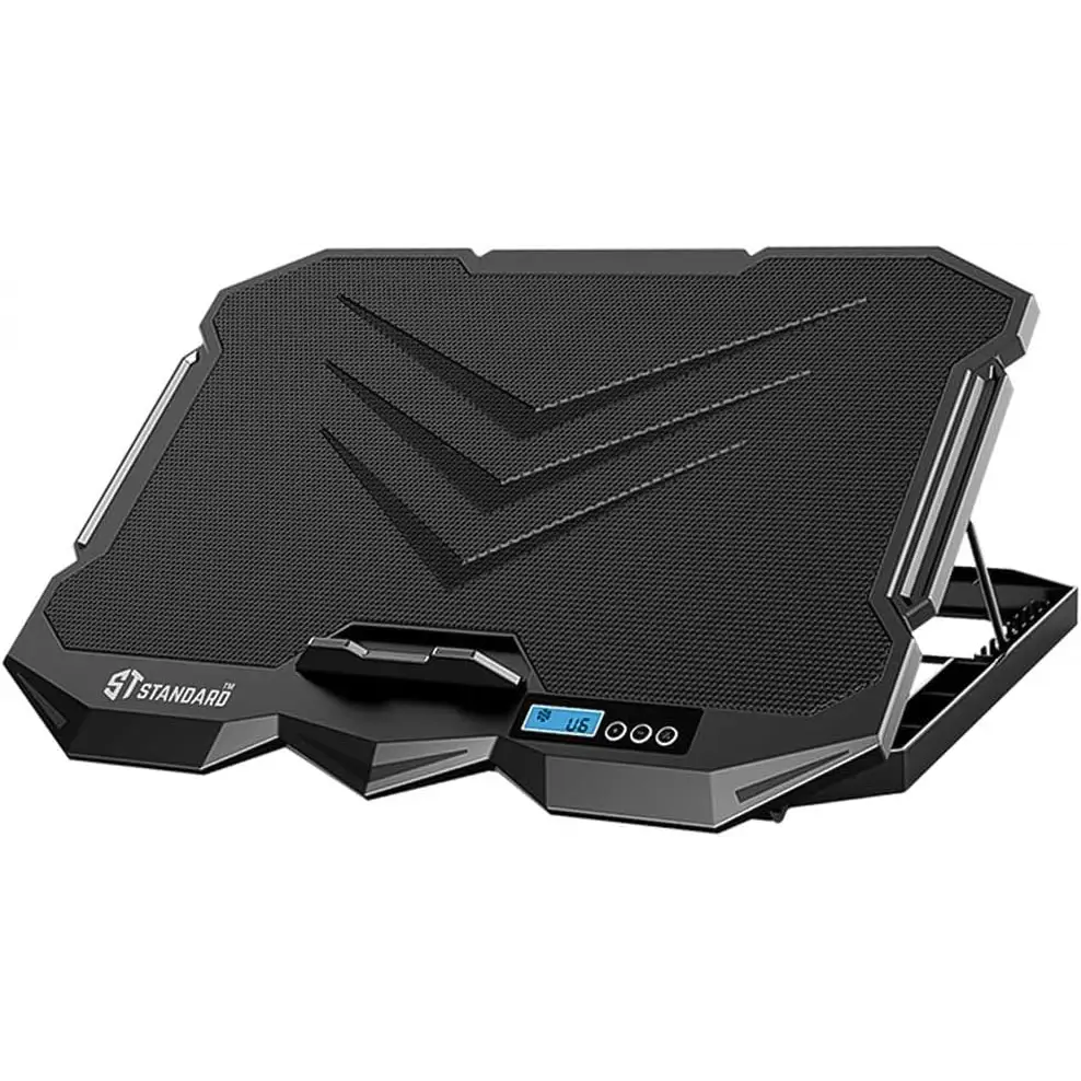 ST Standard ICE-04 Plus LED Super Cooling Custom Gaming Design LCD Display & Quick Control Cooling Pad قاعدة تبريد لابتوب بشاشة لعرض سرعة المراوح و أزرار تحكم فالسرعة 5 اشترِ ST Standard ICE-04 Plus بمصر. قاعدة تبريد لابتوب جيمينج بشاشة LCD، تحكم بالسرعات، 7 مستويات إمالة، وإضاءة LED بأفضل سعر من KCS Store. ST Standard ICE-04 Plus LED Super Cooling Cu