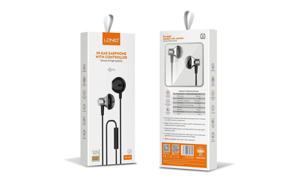 LDNIO HP08 Wired Stereo Metal Crafted Earphone In Ear Headset سماعة أذن سلكية مصنوعة من المعدن بنقاء صوت و مايك فائق الجودة 9 اشترِ سماعة LDNIO HP08 السلكية المعدنية بمصر. صوت استيريو نقي، ميكروفون عالي الدقة، كابل TPE مقاوم للقطع، وتصميم فاخر بأفضل سعر من KCS Store.