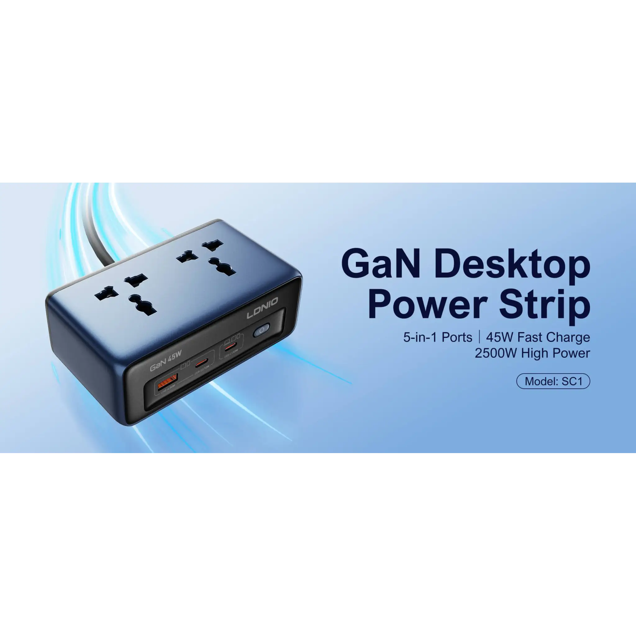 LDNIO SC1 Desktop Power Strip Adapter 45W Universal Socket مشترك كهرباء يدعم تايب سي و يو اس بي بتصميم عمودي وشاشة رقمية ليد لمراقبة الجهد واستهلاك الطاقة لحظياً قدرة خرج ٢٥٠٠ واط 3 اشترِ مشترك LDNIO SC1 شاحن GaN 45W بمصر. 2 مقبس AC و3 منافذ USB/C وشاشة رقمية ليد لمراقبة الطاقة، وسعة 2500W بأفضل سعر من KCS Store.