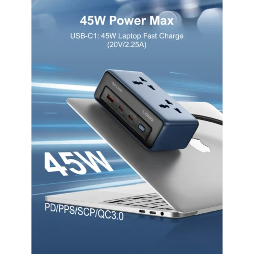 اشترِ مشترك LDNIO SC1 شاحن GaN 45W بمصر. 2 مقبس AC و3 منافذ USB/C وشاشة رقمية ليد لمراقبة الطاقة، وسعة 2500W بأفضل سعر من KCS Store.