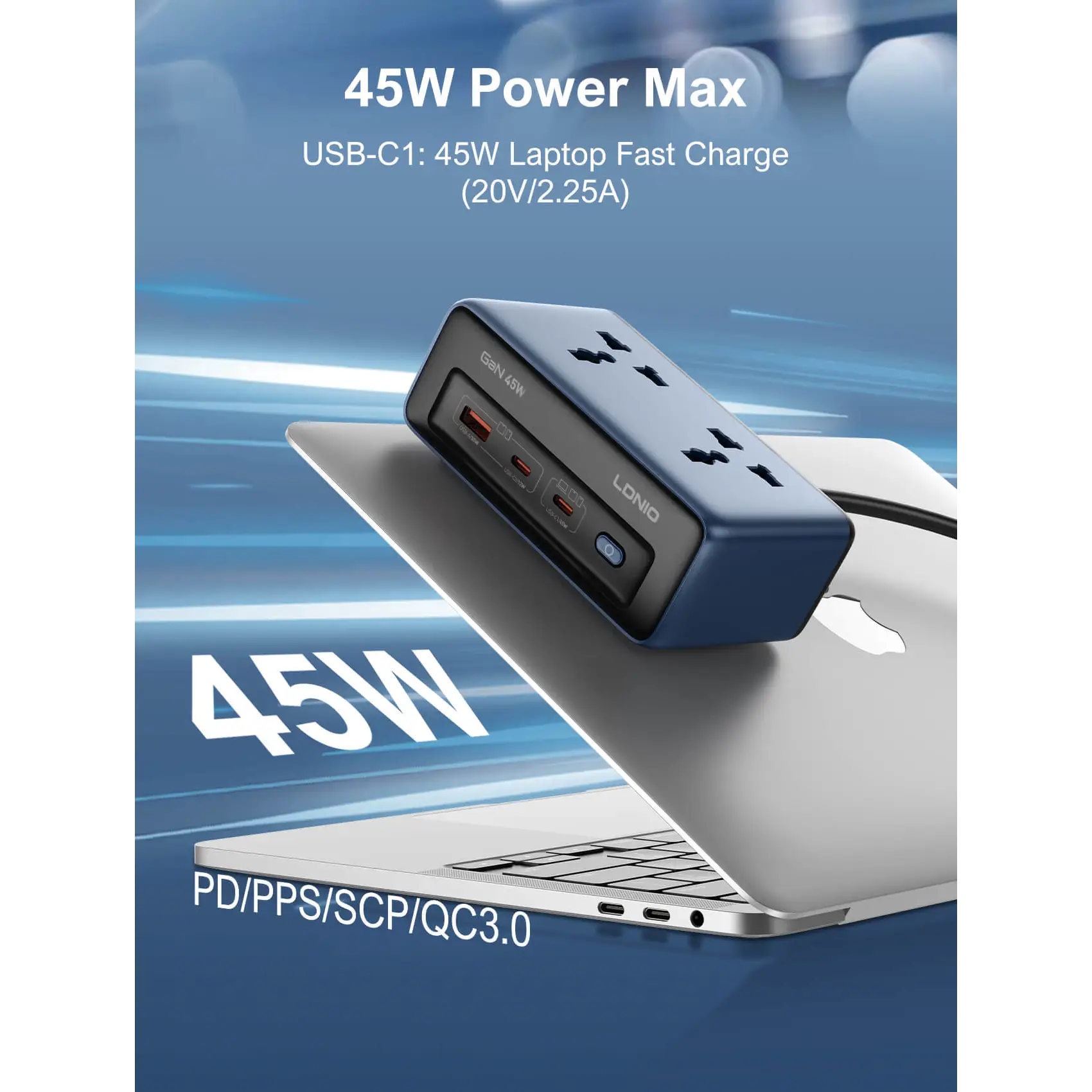 LDNIO SC1 Desktop Power Strip Adapter 45W Universal Socket مشترك كهرباء يدعم تايب سي و يو اس بي بتصميم عمودي وشاشة رقمية ليد لمراقبة الجهد واستهلاك الطاقة لحظياً قدرة خرج ٢٥٠٠ واط 4 اشترِ مشترك LDNIO SC1 شاحن GaN 45W بمصر. 2 مقبس AC و3 منافذ USB/C وشاشة رقمية ليد لمراقبة الطاقة، وسعة 2500W بأفضل سعر من KCS Store.