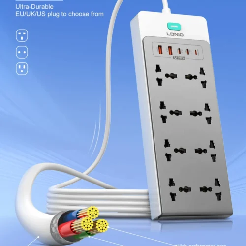 اشترِ مشترك LDNIO SC4 بتقنية GaN 65W بمصر. 8 مقابس AC عالمية و5 منافذ شحن منها تايب سي ولايتنينج بقدرة 2500W بأفضل سعر من KCS Store.