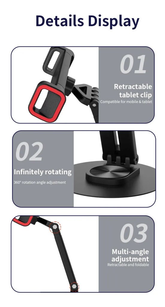 JMARY MK-63 Rotating 360 Degree Foldable Desktop Stand Holder for Phone/Tablet ستاند تابلت و موبايل مكتبي قابل للدوران ٣٦٠ درجة 8 اشترِ ستاند Jmary MK-63 بمصر. حامل مكتبي للموبايل والتابلت يدور 360 درجة، قابل للطي، مصنوع من المعدن وABS، بتعديل مرن لـ 14-23.8 سم بأفضل سعر من KCS Store.