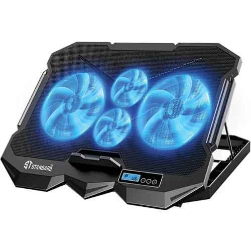 ST Standard ICE-04 Plus LED Super Cooling Custom Gaming Design LCD Display & Quick Control Cooling Pad قاعدة تبريد لابتوب بشاشة لعرض سرعة المراوح و أزرار تحكم فالسرعة
