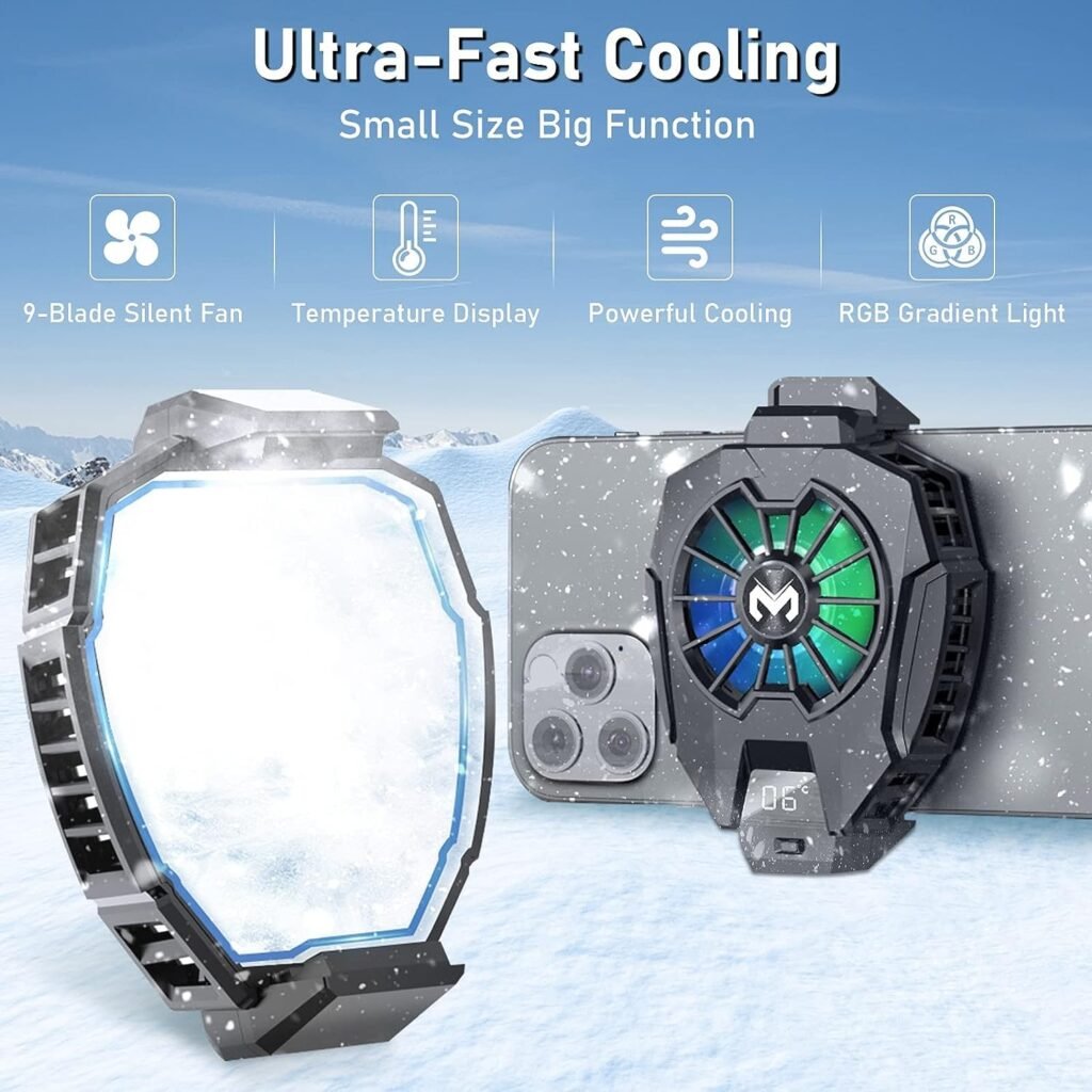 MEMO DL05 Phone Cooler Cellphone Radiator with Dual Semi-Conductor Cooling Chip مبرد موبايل و هواتف محمولة بشريحة تبريد و شاشة لعرض الحرارة 19 اشتري مبرد هواتف MEMO DL05 للتبريد السريع بشريحة سيمي كونداكتور وشاشة عرض الحرارة وإضاءة RGB. أفضل مبرد موبايل أندرويد وآيفون بأفضل سعر في مصر.