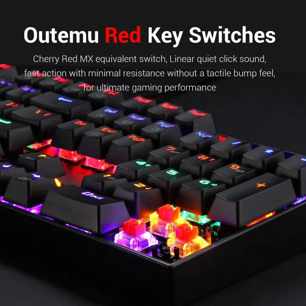 اشتري كيبورد Redragon K577R KALI الميكانيكال بسويتش أحمر صامت ودعم اللغة العربية بأفضل سعر في مصر. هيكل ألومنيوم وإضاءة Rainbow للجيمينج والعمل.