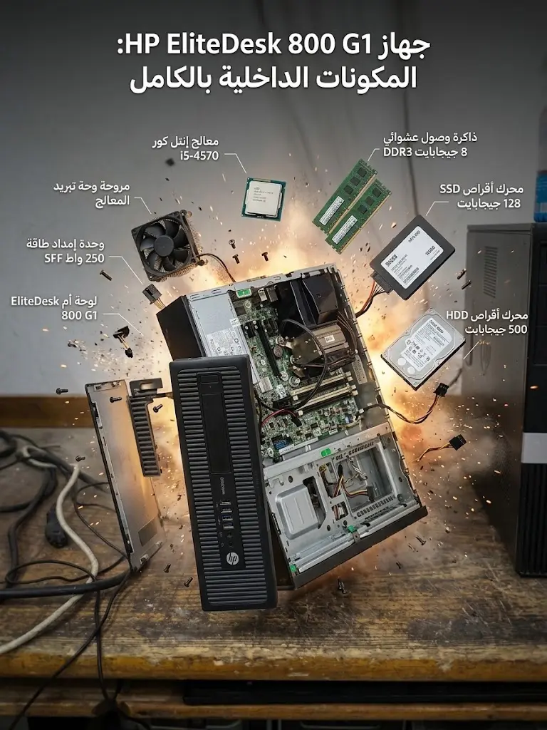 HP EliteDesk 800 G1 Desktop i5-4570/ Ram 8G/ 128G SSD/ 500G HDD/ 250W جهاز كمبيوتر مكتبي إستيراد الجيل الرابع 6 اشتري كمبيوتر HP EliteDesk 800 G1 استيراد بحالة الزيرو معالج i5 وهارد SSD+HDD. أفضل سعر كيسة اوريجنال في مصر مع توصيل سريع للباب.