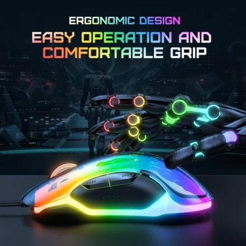 اشتري ماوس Onikuma CW925 الجيمنج الشفاف بسنسور 12800DPI وإضاءة RGB. ماوس برمجة احترافي بـ 1000Hz Polling Rate بأفضل سعر في مصر مع توصيل سريع.