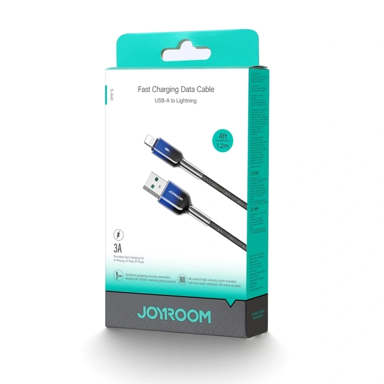 JOYROOM S-A42 Crystal Clear Series 3A Fast Charging Data Cable USB to Lightning Cable Length 1.2m كابل شحن آيفون كابل مضفر فائق الجودة 5 اشترِ كابل Joyroom S-A42 للايفون بمصر. شحن سريع 3A، قدرة PD 30W، جديلة نايلون متينة بطول 1.2m وحماية ضد القطع بأفضل سعر من KCS Store.