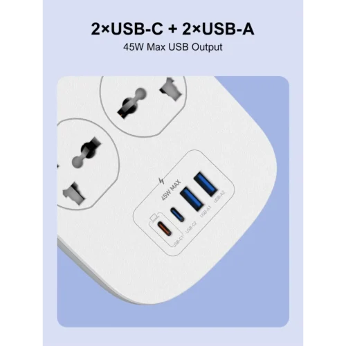 اشترِ مشترك LDNIO SC4407C بـ 4 منافذ كهرباء و4 منافذ USB منهم 2 Type-C بقدرة 45W. كابل 2 متر وخامات مقاومة للحريق بأفضل سعر من KCS Store.