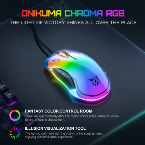 اشتري ماوس Onikuma CW925 الجيمنج الشفاف بسنسور 12800DPI وإضاءة RGB. ماوس برمجة احترافي بـ 1000Hz Polling Rate بأفضل سعر في مصر مع توصيل سريع.